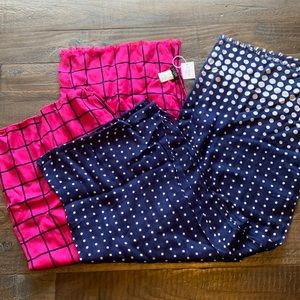 NWT $93 Two J. Crew Pink & Blue White Polka Dot Scarves